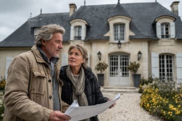 Couple regardant les plans d'une maison construite par un particulier